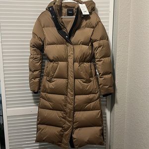 Theory golden beige City Poly puffer coat size small petite NWT